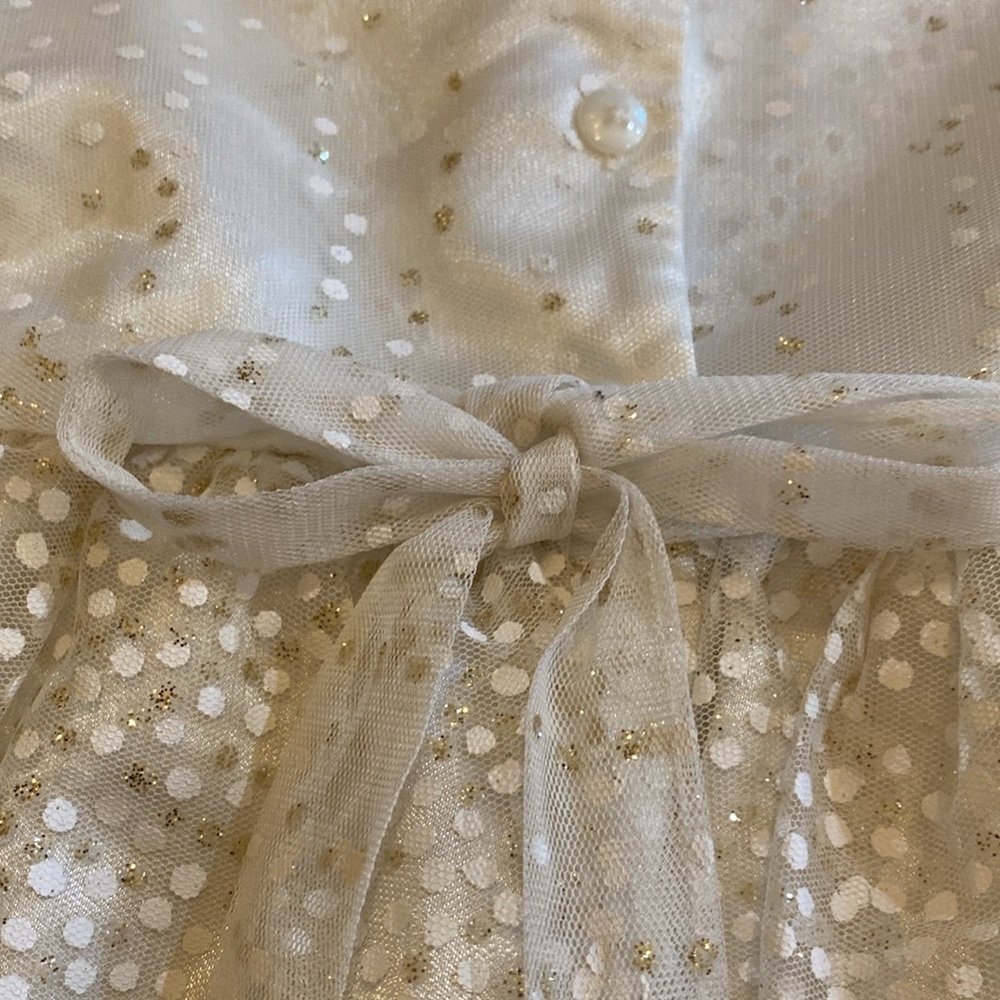 Jona Michelle Gold and Ivory Formal Kids Dress. Button & tie. Sz 5. Polka dot. - Picture 14 of 16
